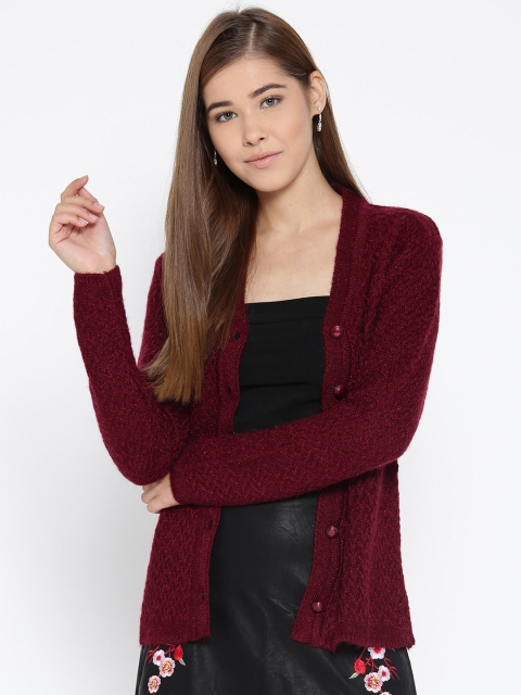 

Cayman Women Maroon Self Design Cardigan