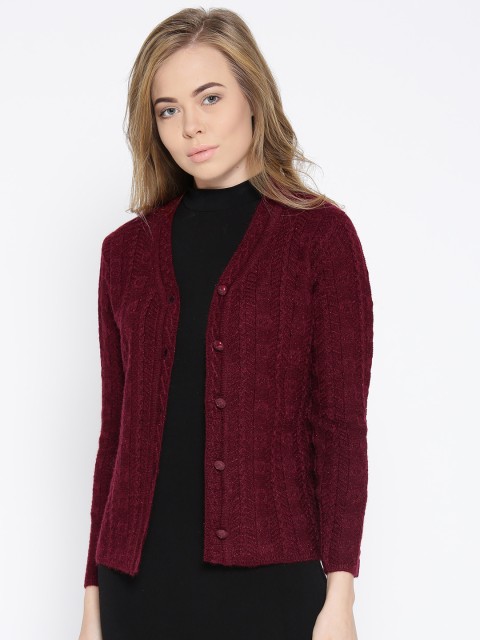

Cayman Women Maroon Self Design Woollen Cardigan