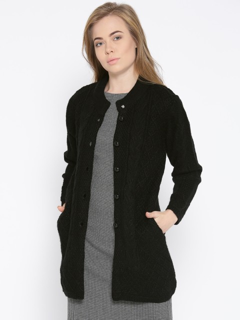 

Cayman Women Black Self Design Longline Cardigan