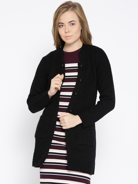 

Cayman Women Black Self Design Woollen Longline Cardigan