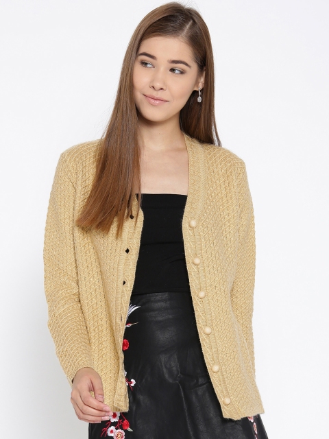 

Cayman Women Beige Self Design Woollen Cardigan