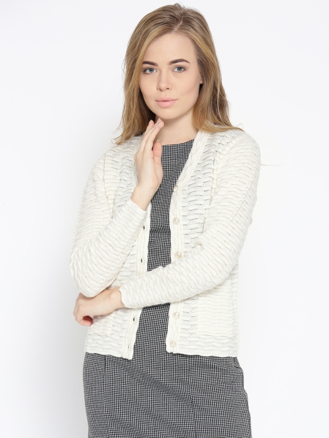 

Cayman Women Off-White Self Design Cardigan