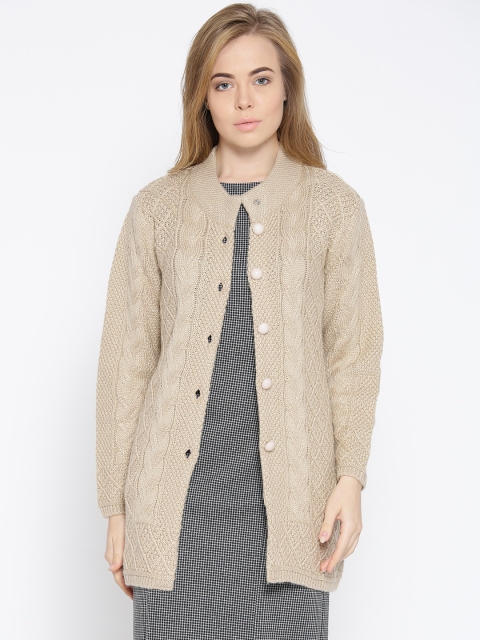 

Cayman Women Beige Self Design Longline Cardigan