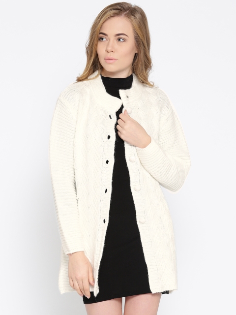 

Cayman Women Off-White Self-Design Woollen Longline Cardigan
