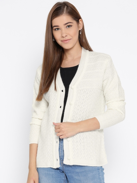 

Cayman Women Off-White Self Design Woollen Cardigan