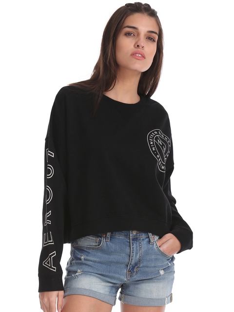 

Aeropostale Women Black Solid Sweatshirt