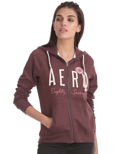 

Aeropostale Women Brown Printed Hooded Sweatshirt
