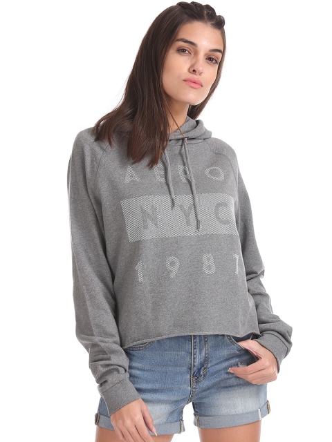 

Aeropostale Women Grey Printed Hooded Sweatshirt