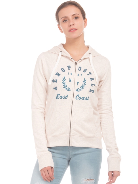 

Aeropostale Women Off-White Printed Hooded Sweatshirt