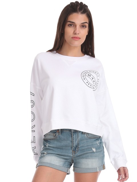 

Aeropostale Women White Solid Sweatshirt