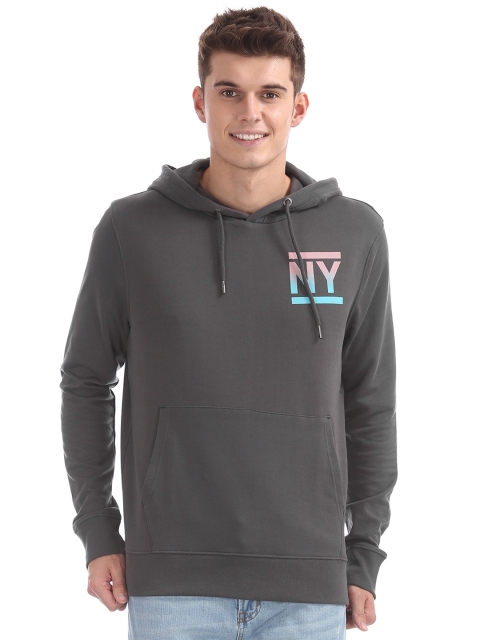 

Aeropostale Men Grey Solid Hooded Sweatshirt