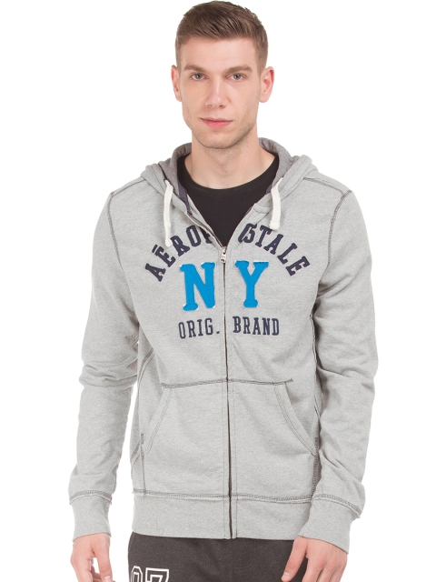 

Aeropostale Men Grey Solid Hooded Sweatshirt