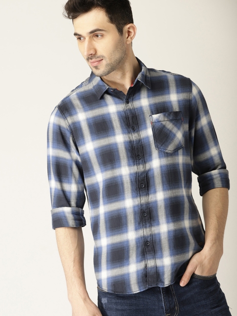 

ESPRIT Men Blue & White Slim Fit Checked Casual Shirt