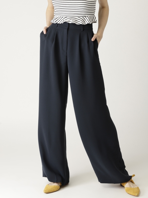

ESPRIT Women Navy Blue Flared Solid Parallel Trousers