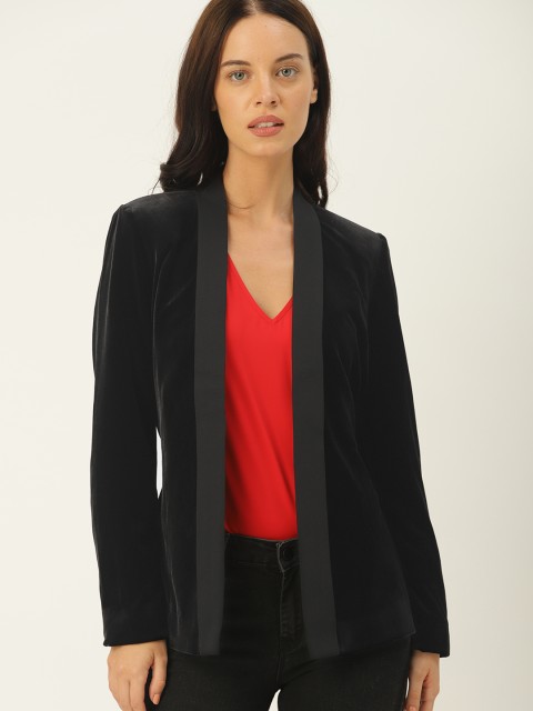 

ESPIRIT Women Black Solid Velvet Finish Single-Breasted Smart Casual Blazer