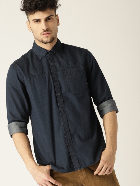 

ESPRIT Men Navy Blue Regular Fit Solid Chambray Casual Shirt