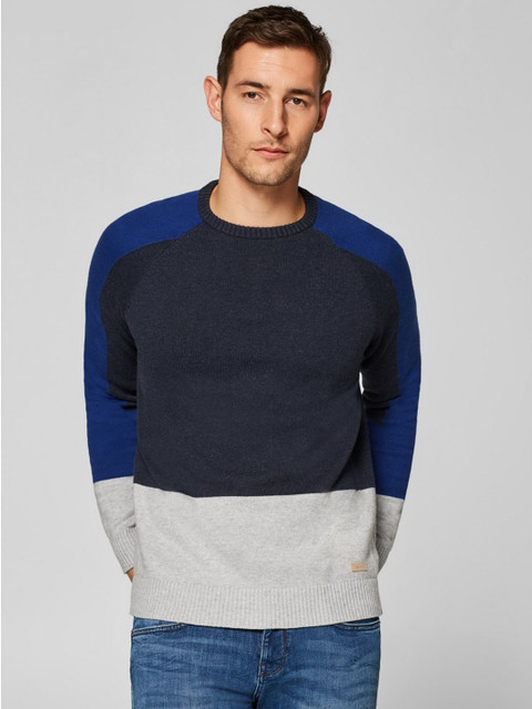 

ESPRIT Men Blue & Grey Colourblocked Pullover