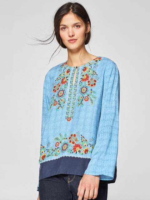 

ESPRIT Women Blue Printed Top