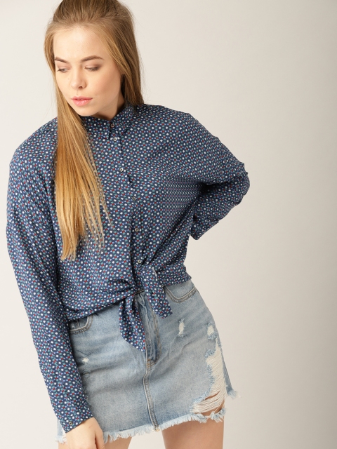 

ESPRIT Women Navy & White Geometric Print Shirt, Navy blue