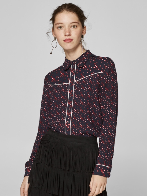 

ESPRIT Women Navy Blue & Red Regular Fit Printed Casual Shirt