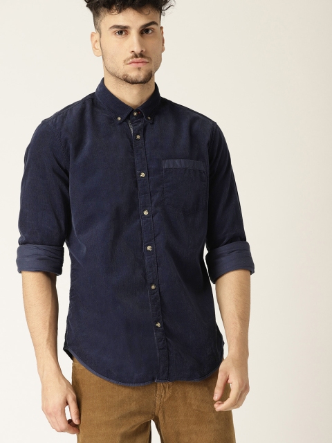 

ESPRIT Men Navy Blue Slim Fit Solid Corduroy Casual Shirt