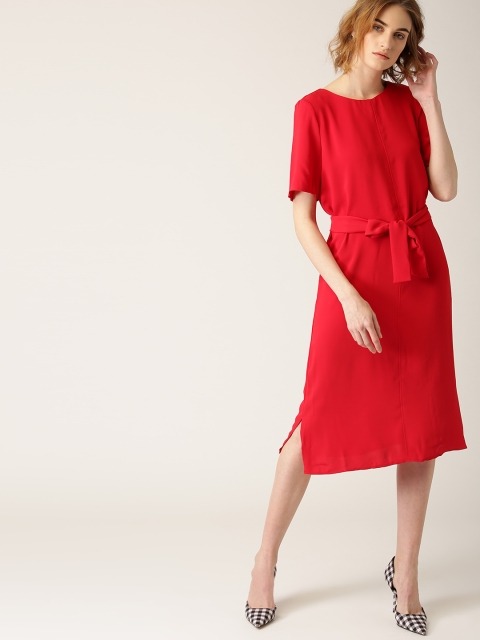 

ESPRIT Women Red Solid Midi A-Line Dress