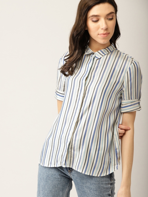 

ESPRIT Women White & Blue Striped Shirt