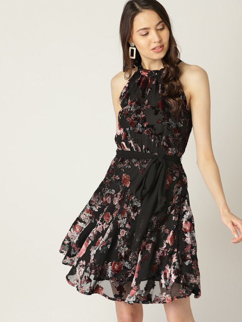 

ESPRIT Women Black Printed Fit & Flare Dress