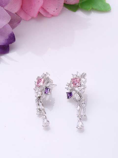

Studio Voylla Silver-Plated Pink Handcrafted Contemporary Drop Earrings