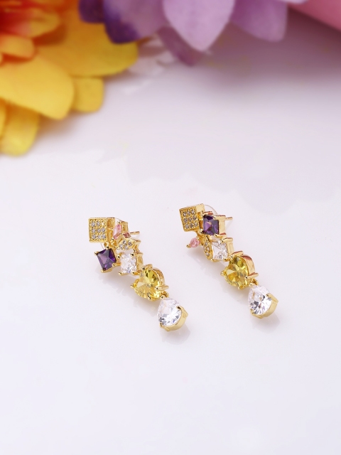 

Studio Voylla White & Gold-Plated Teardrop Shaped Drop Earrings