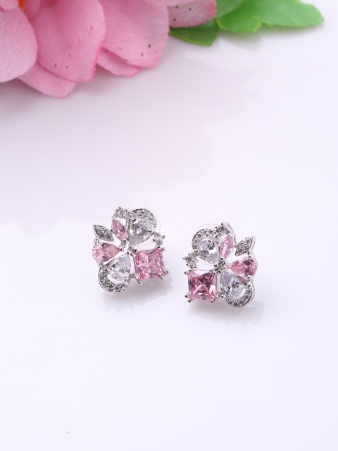 

Studio Voylla Silver-Plated & Handcrafted Cubic Zirconia Floral Studs