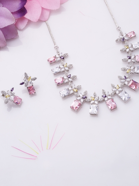 

Studio Voylla Women Silver-Plated Pink Handcrafted Jewellery Set