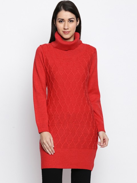

RANGMANCH BY PANTALOONS Women Coral Red Woven Design Straight Kurta