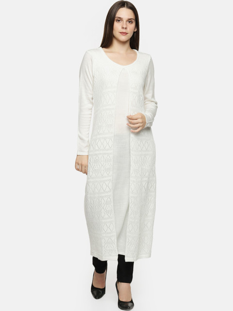 

RANGMANCH BY PANTALOONS Women White Woven Design Straight Kurta