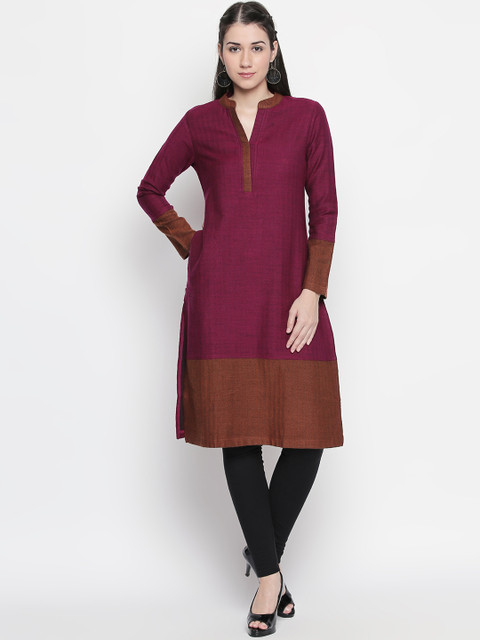 

RANGMANCH BY PANTALOONS Women Magenta Woven Design Straight Kurta