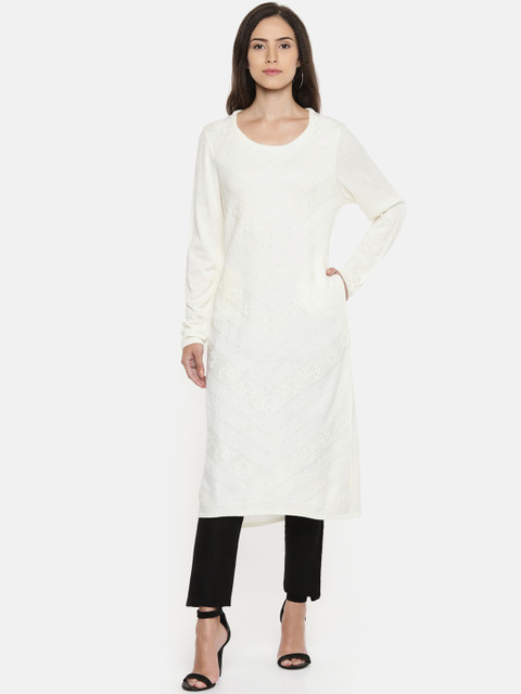 

RANGMANCH BY PANTALOONS Women Off-White Woven Design Straight Kurta