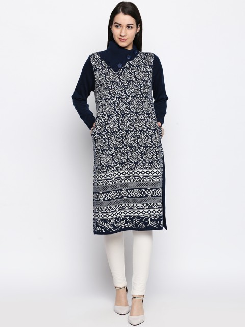 

RANGMANCH BY PANTALOONS Women Blue Woven Design Straight Kurta