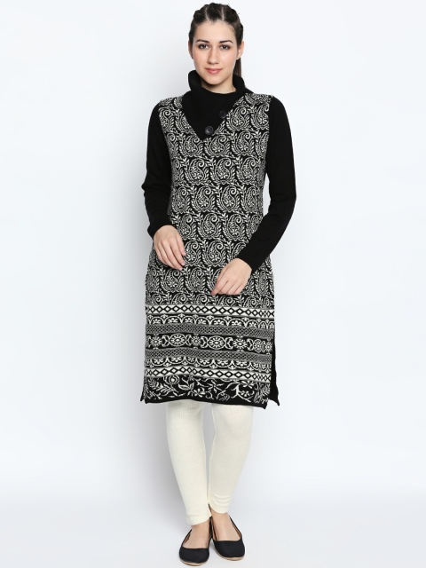 

RANGMANCH BY PANTALOONS Women Black Woven Design Straight Kurta