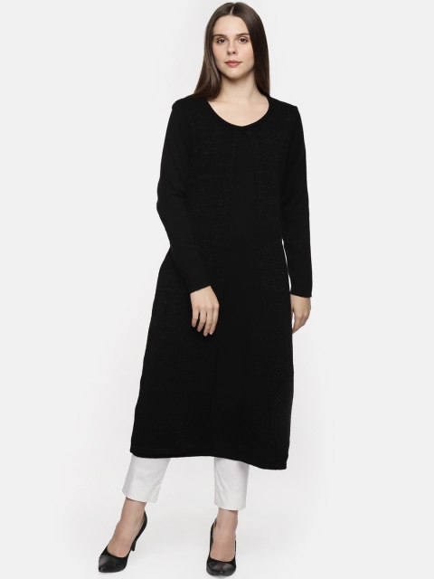 

RANGMANCH BY PANTALOONS Women Black Woven Design Straight Kurta