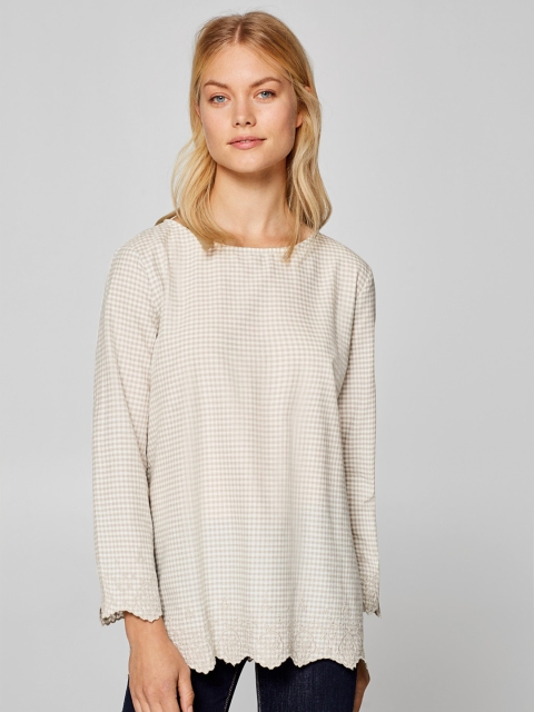 

ESPRIT Women Grey & Off-White Checked Top