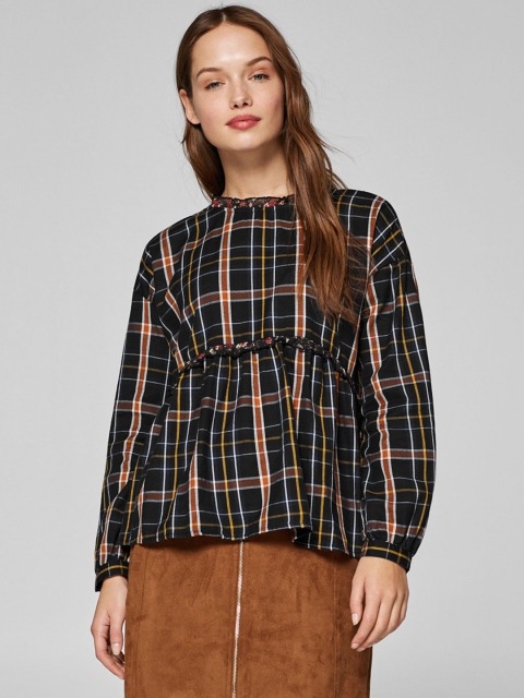 

ESPRIT Women Navy Blue Checked A-Line Top
