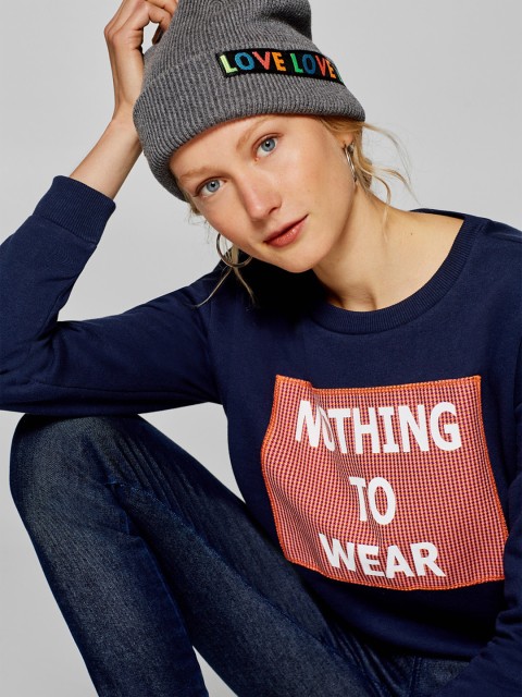 

ESPRIT Women Navy Blue & Coral Orange Printed Sweatshirt