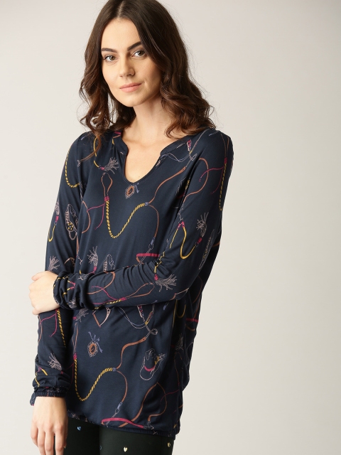 

ESPRIT Women Navy Blue Printed Top