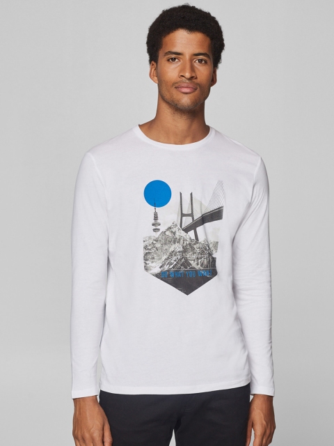 

ESPRIT Men White Printed Round Neck T-shirt