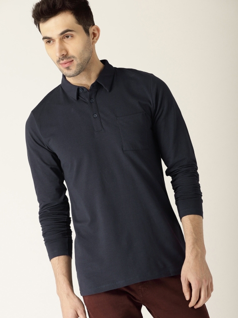 

ESPRIT Men Navy Blue Solid Polo Collar T-shirt