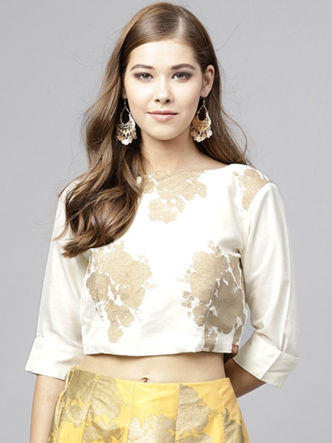 

Juniper Women Off-White Printed Crop Top