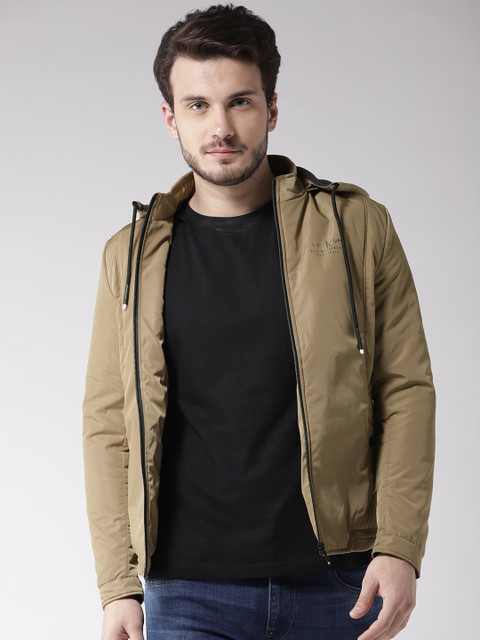 

Fort Collins Men Khaki Solid Padded Jacket with Detachable Hood