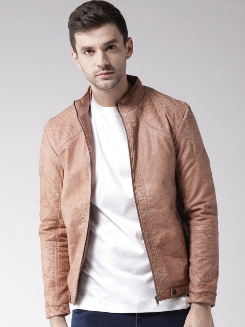 

Fort Collins Men Beige Solid Biker Jacket