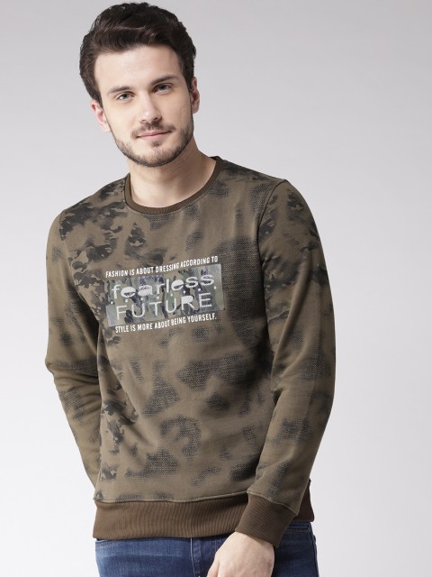 

Fort Collins Men Olive Brown Printed Sweatshirt