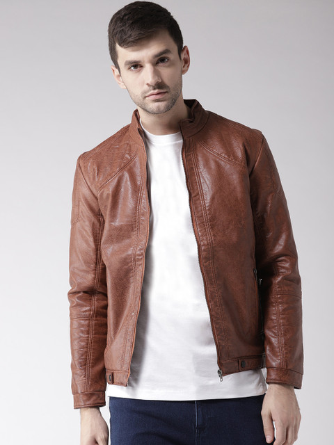 

Fort Collins Men Rust Brown Solid Biker Jacket
